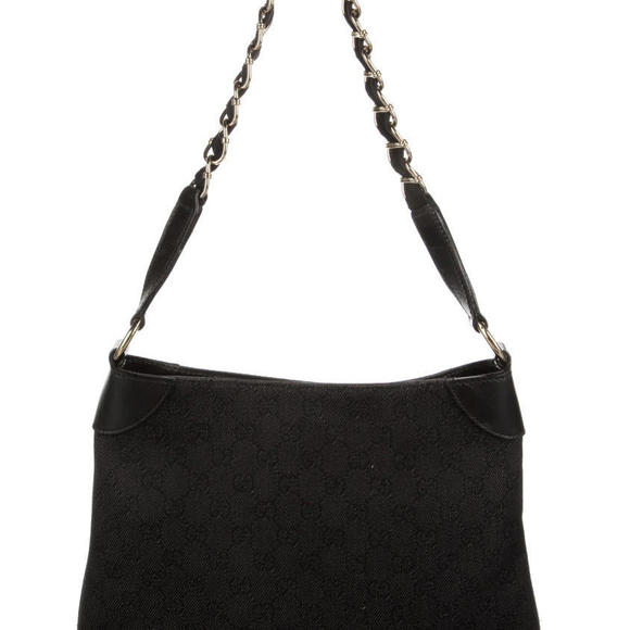 Authentic Gucci GG Denim Capri Chain Hobo Leather Trimmed Silver Hardware - Picture 3 of 5